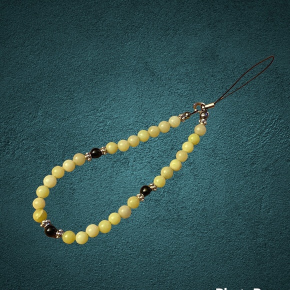 HAND CRAFTED Cell Phone Charm Bracelet Olive Jade & Black Agate Beads - Picture 2 of 6
